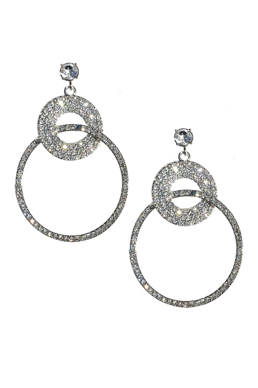 Double Rhinestone Hoop Earrings - 2.7" Length Statement Fashion Earring | Fashionsarah.com