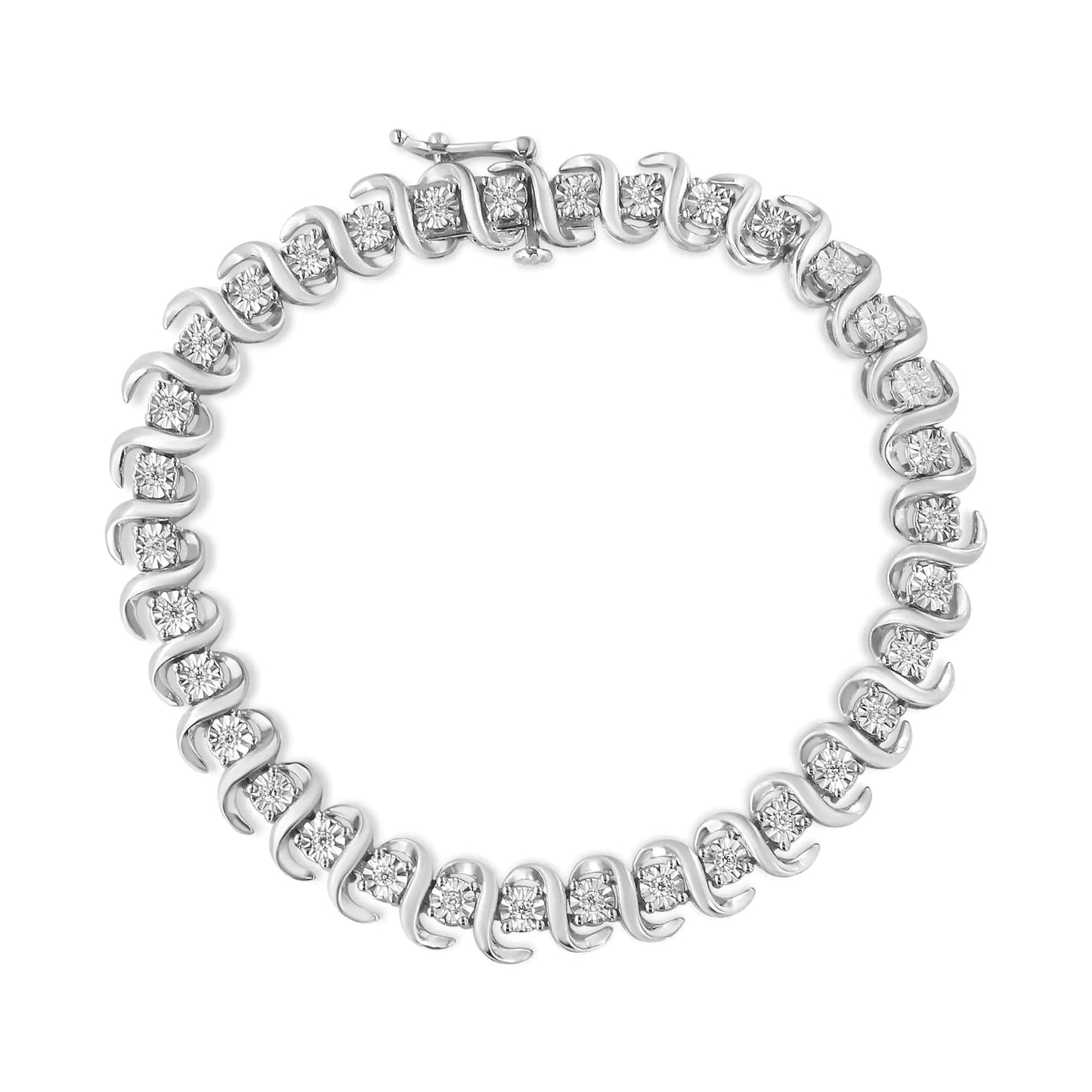 .925 Sterling Silver 1/3 Cttw Miracle-Set Diamond "S" Link Tennis Bracelet (I-J Color, I3 Clarity) - Size 7.25" | Fashionsarah.com