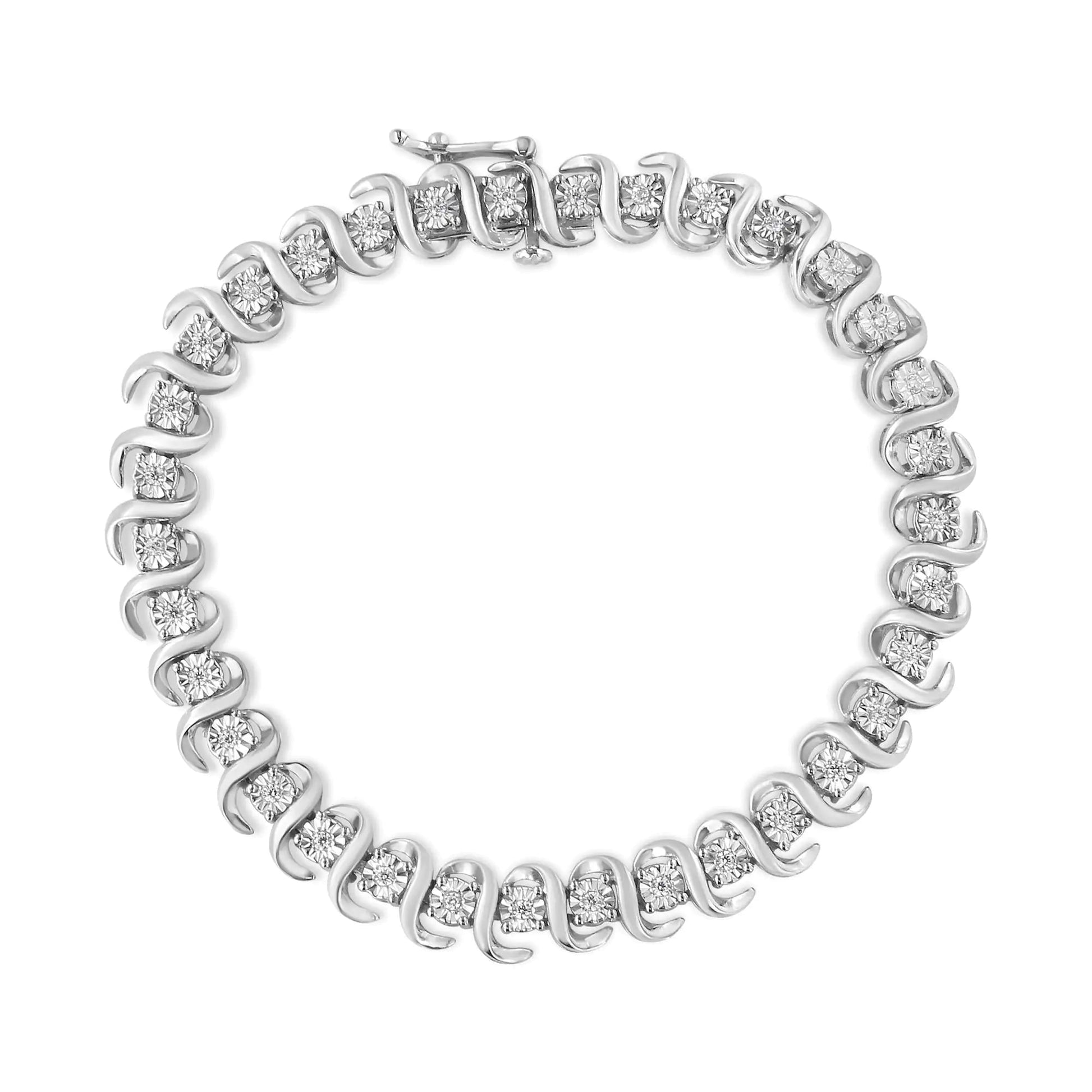 .925 Sterling Silver 1/3 Cttw Miracle-Set Diamond "S" Link Tennis Bracelet (I-J Color, I3 Clarity) - Size 7.25" | Fashionsarah.com