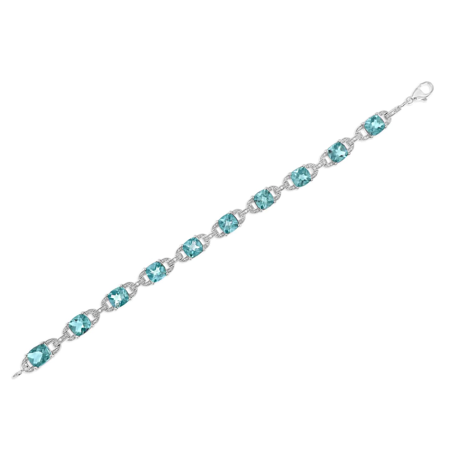 .925 Sterling Silver 7x7 mm Cushion Cut Blue Topaz and 1/20 cttw Round Cut Diamond Fashion Tennis Bracelet (I-J Color, I1-I2 Clarity) - 7" | Fashionsarah.com