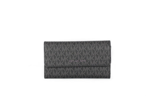 Michael Kors Jet Set Travel Leather Large Trifold Wallet Clutch Black | Fashionsarah.com