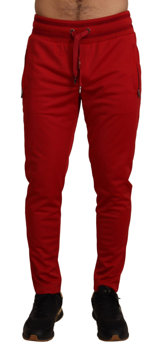 Fashionsarah.com Fashionsarah.com Dolce & Gabbana Elegant Red Casual Sweatpants with Logo Plaque