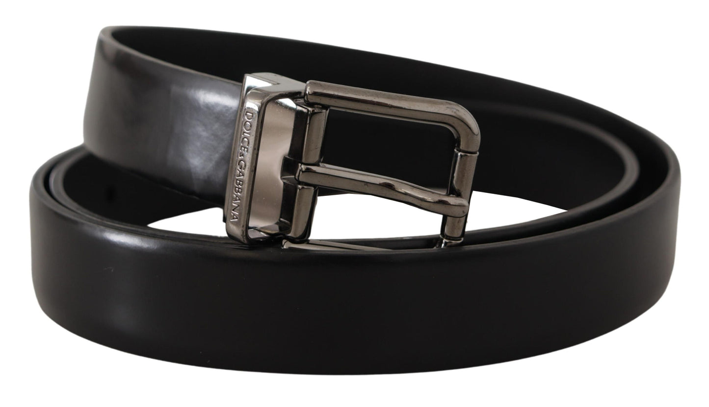 Fashionsarah.com Fashionsarah.com Dolce & Gabbana Sleek Black Leather Belt with Metallic Buckle