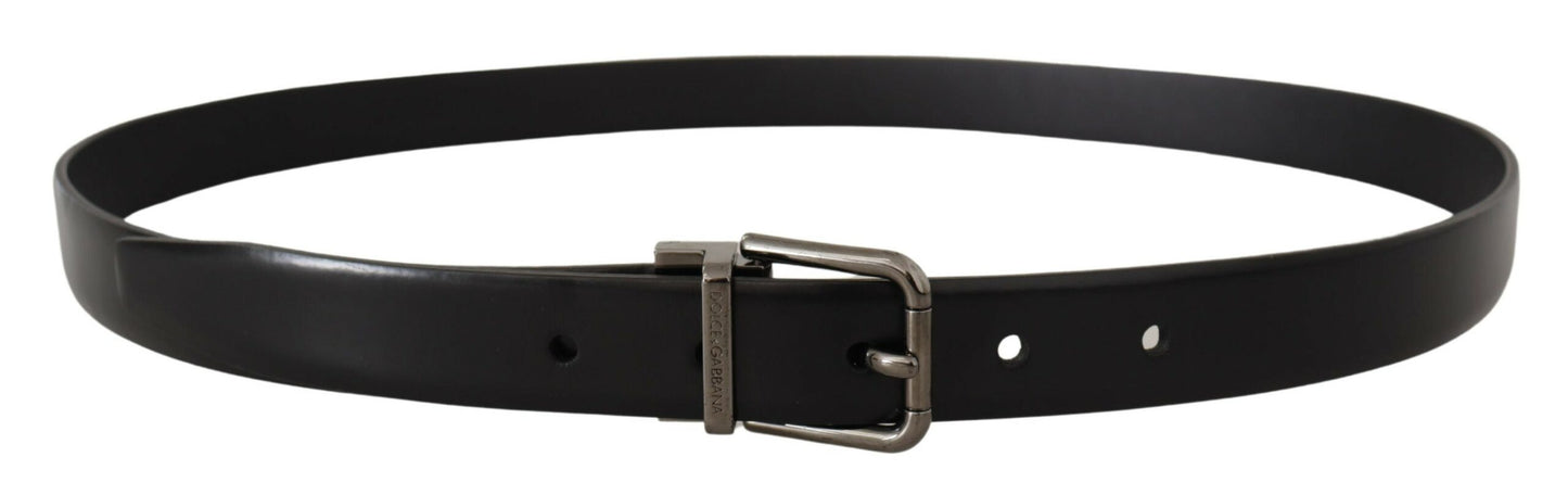 Dolce & Gabbana Sleek Black Leather Belt with Metallic Buckle | Fashionsarah.com
