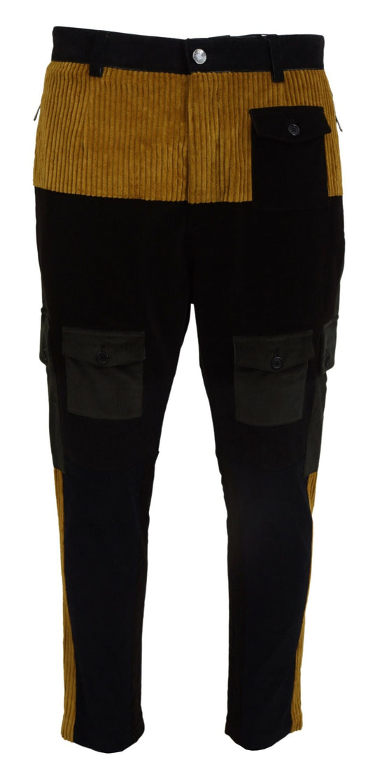 Fashionsarah.com Fashionsarah.com Dolce & Gabbana Elegant Black Tapered Trousers with Yellow Accent