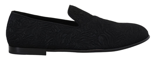 Dolce & Gabbana Elegant Jacquard Black Loafers Slide On Flats | Fashionsarah.com