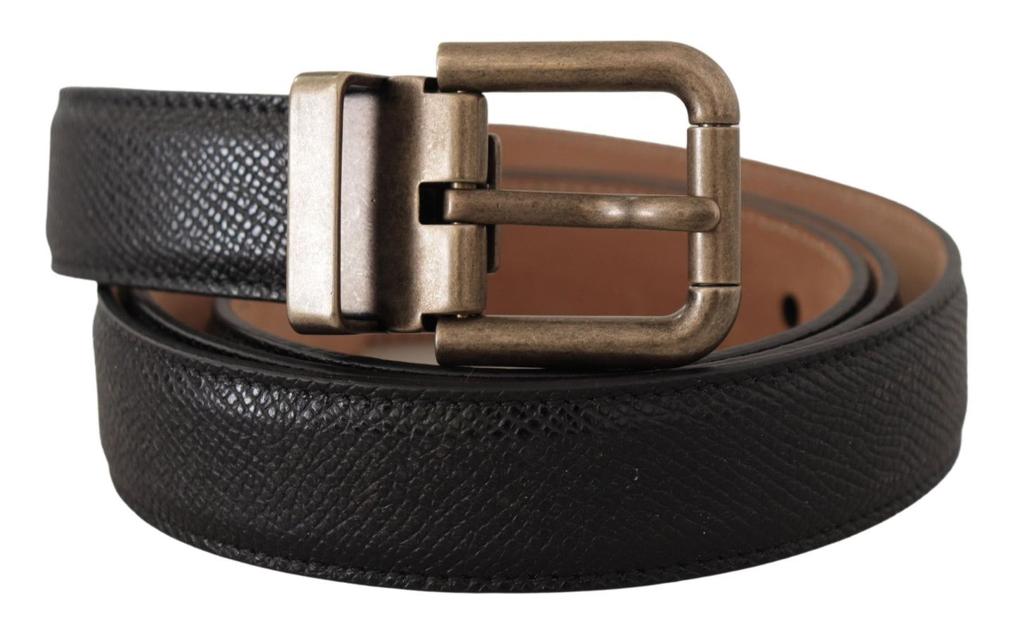 Fashionsarah.com Fashionsarah.com Dolce & Gabbana Elegant Black Leather Belt with Vintage Metal Buckle