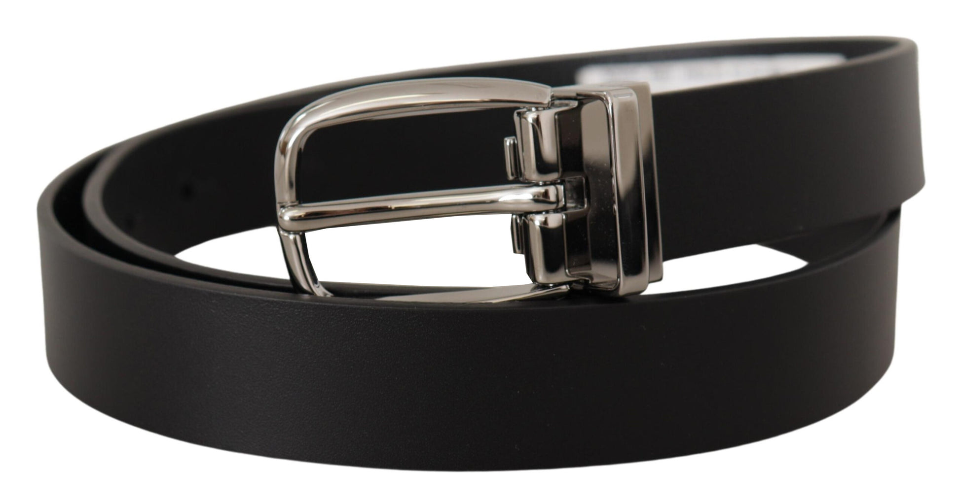 Fashionsarah.com Fashionsarah.com Dolce & Gabbana Elegant Black Leather Belt with Silver Tone Buckle