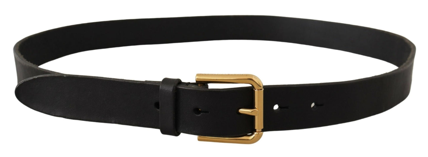 Fashionsarah.com Fashionsarah.com Dolce & Gabbana Sleek Black Leather Belt with Metal Buckle