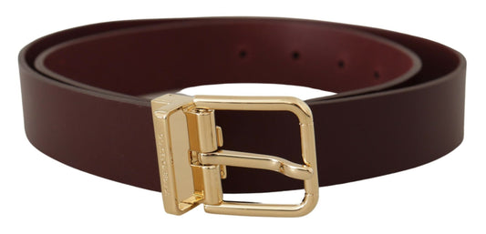 Fashionsarah.com Fashionsarah.com Dolce & Gabbana Elegant Maroon Leather Belt with Gold Buckle