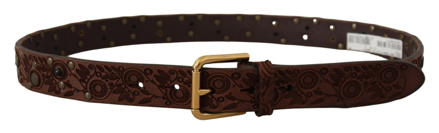 Fashionsarah.com Fashionsarah.com Dolce & Gabbana Elegant Leather Belt with Engraved Buckle