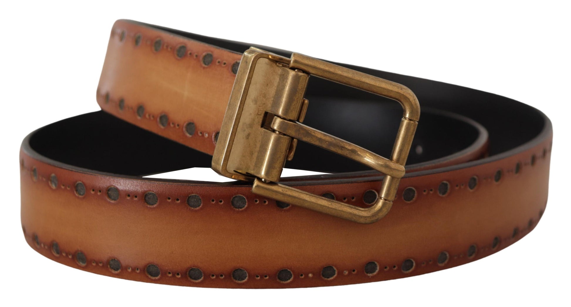 Fashionsarah.com Fashionsarah.com Dolce & Gabbana Elegant Brown Leather Belt with Brass Buckle