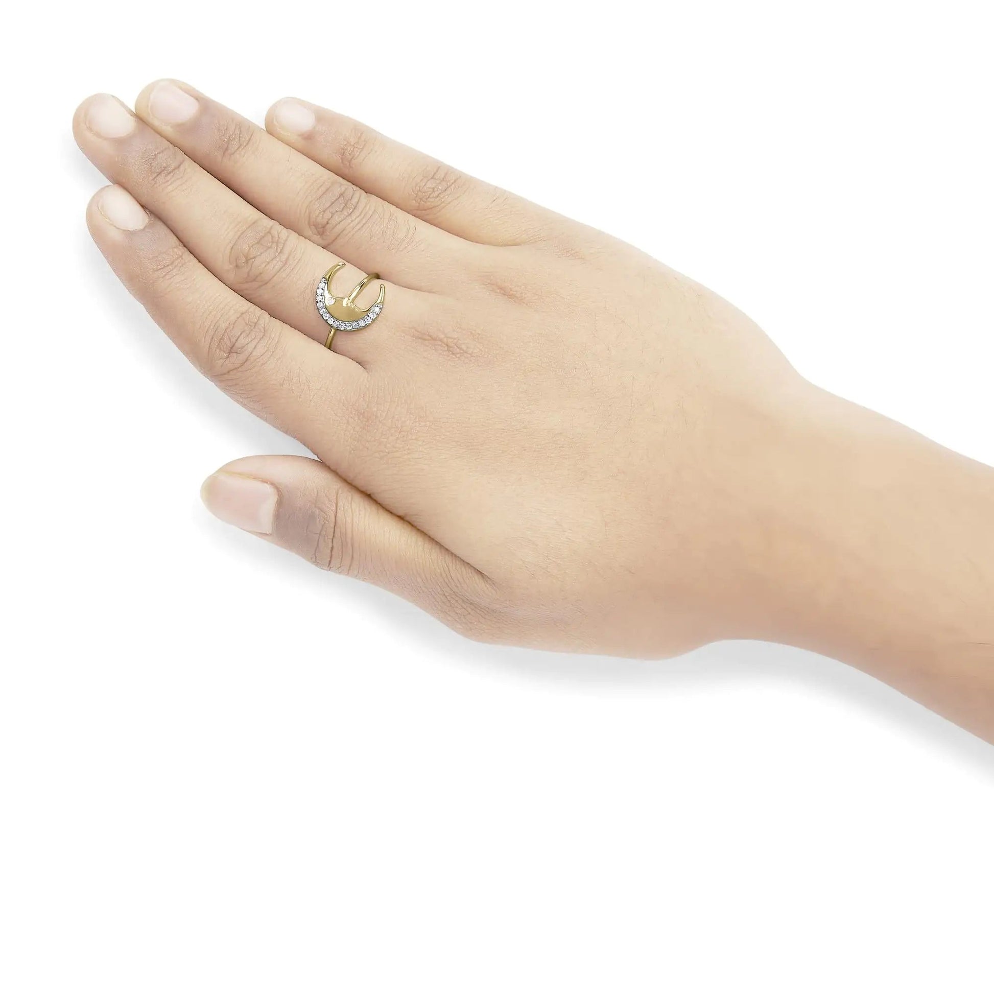 10K Yellow Gold 1/10 Cttw Diamond Crescent Moon Ring (I-J Color, I1-I2 Clarity) | Fashionsarah.com