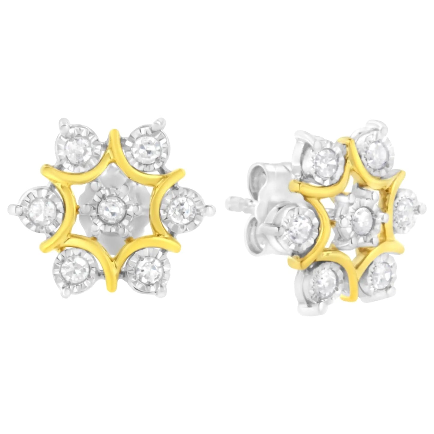 10K Yellow Gold Plated .925 Sterling Silver 1/4 Cttw Miracle Set Round-Cut Diamond Floral Earring (I-J Color, I2-I3 Clarity) | Fashionsarah.com