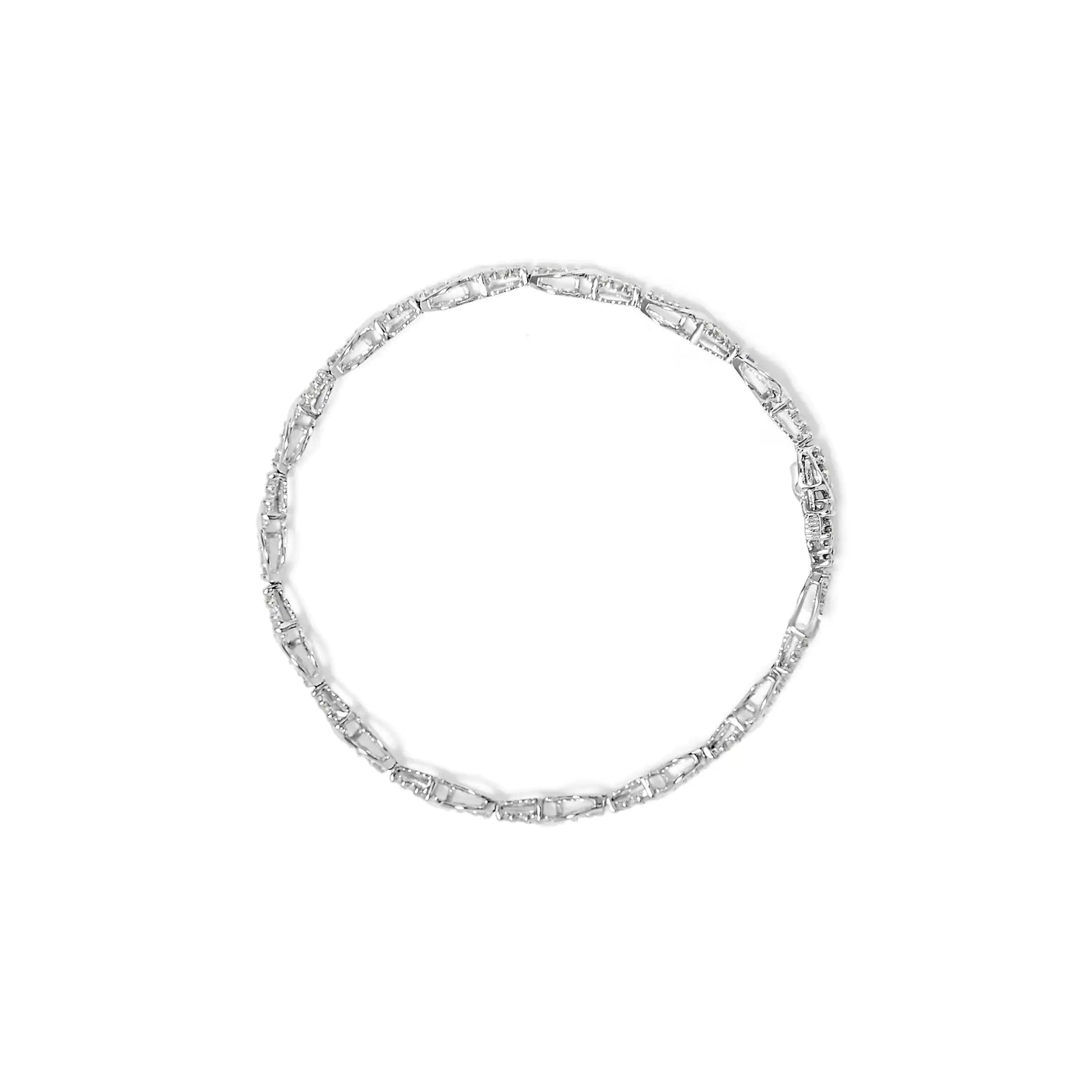 10K White Gold 1.00 Cttw Round-Cut Diamond Tennis Bracelet with Swirl Link (H-I Color, I3 Clarity) - 7" Inches | Fashionsarah.com