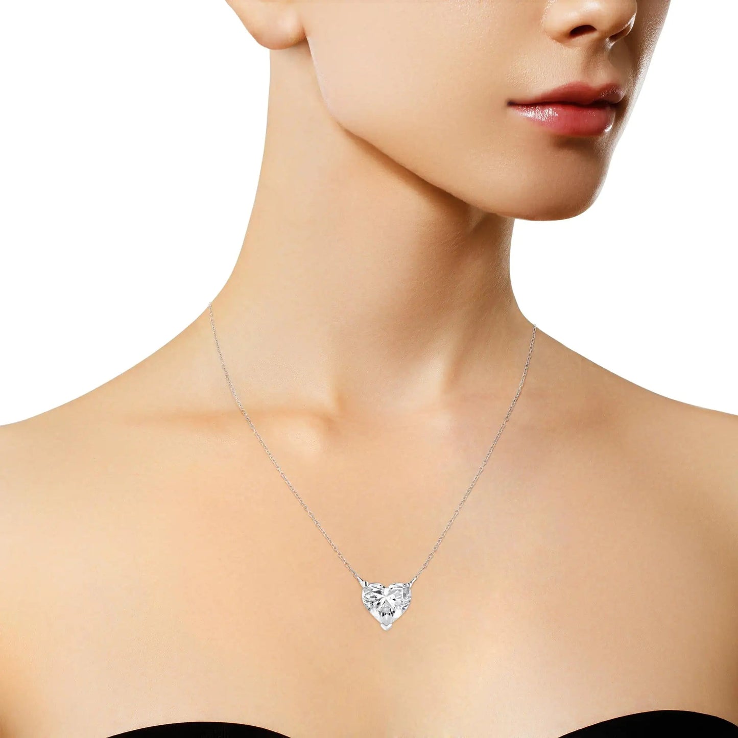 14k White Gold 1/4 Cttw Lab Grown Heart Shape Diamond Solitaire 18" Pendant Necklace (E-F Color, SI1-SI2 Clarity) | Fashionsarah.com