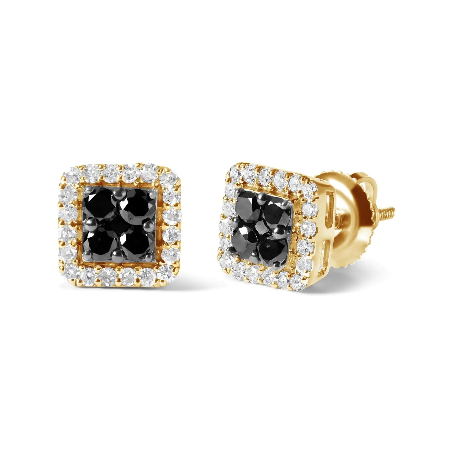 10K Yellow Gold 5/8 Cttw White and Black Treated Diamond Composite with Halo Stud Earring (Black / I-J, I2-I3 Clarity) | Fashionsarah.com