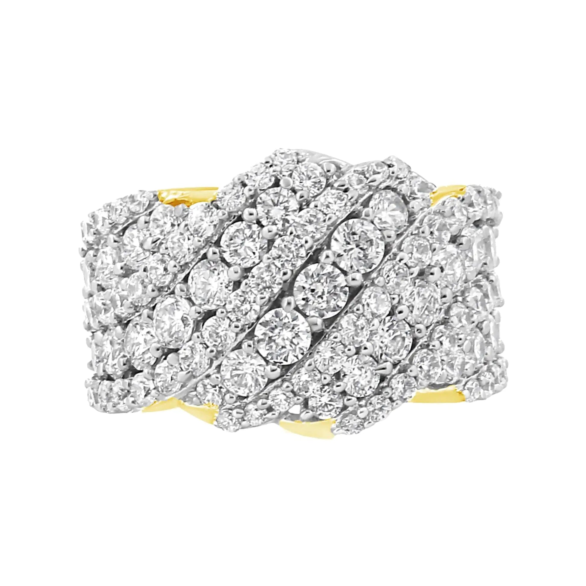 10K Yellow Gold 3.00 Cttw Diamond Multi Row Cluster Band Ring (I-J Color, I3 Clarity) | Fashionsarah.com