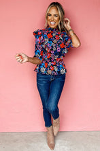 Load image into Gallery viewer, Blue Floral Ruffle Peplum Top | Fashionsarah.com