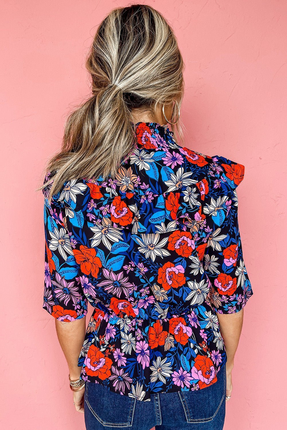 Blue Floral Ruffle Peplum Top | Fashionsarah.com