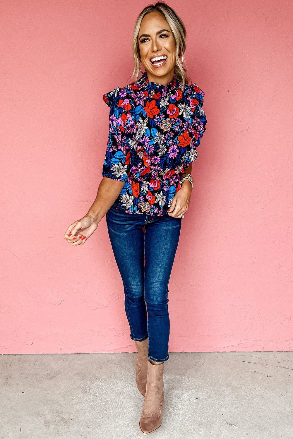 Blue Floral Ruffle Peplum Top | Fashionsarah.com