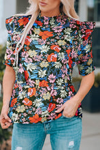 Load image into Gallery viewer, Blue Floral Ruffle Peplum Top | Fashionsarah.com