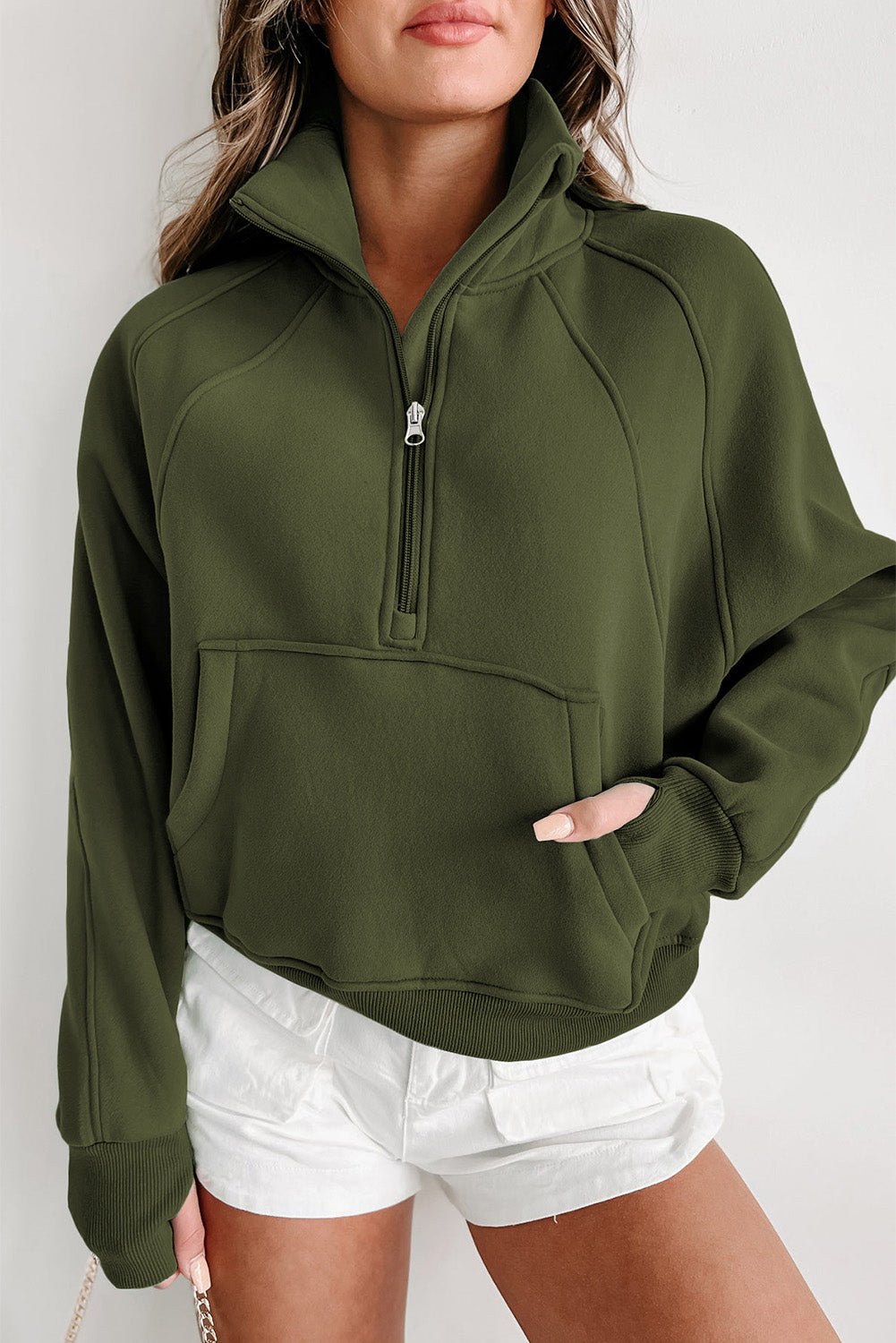 Fashionsarah.com Green Zip Up Sweatshirt