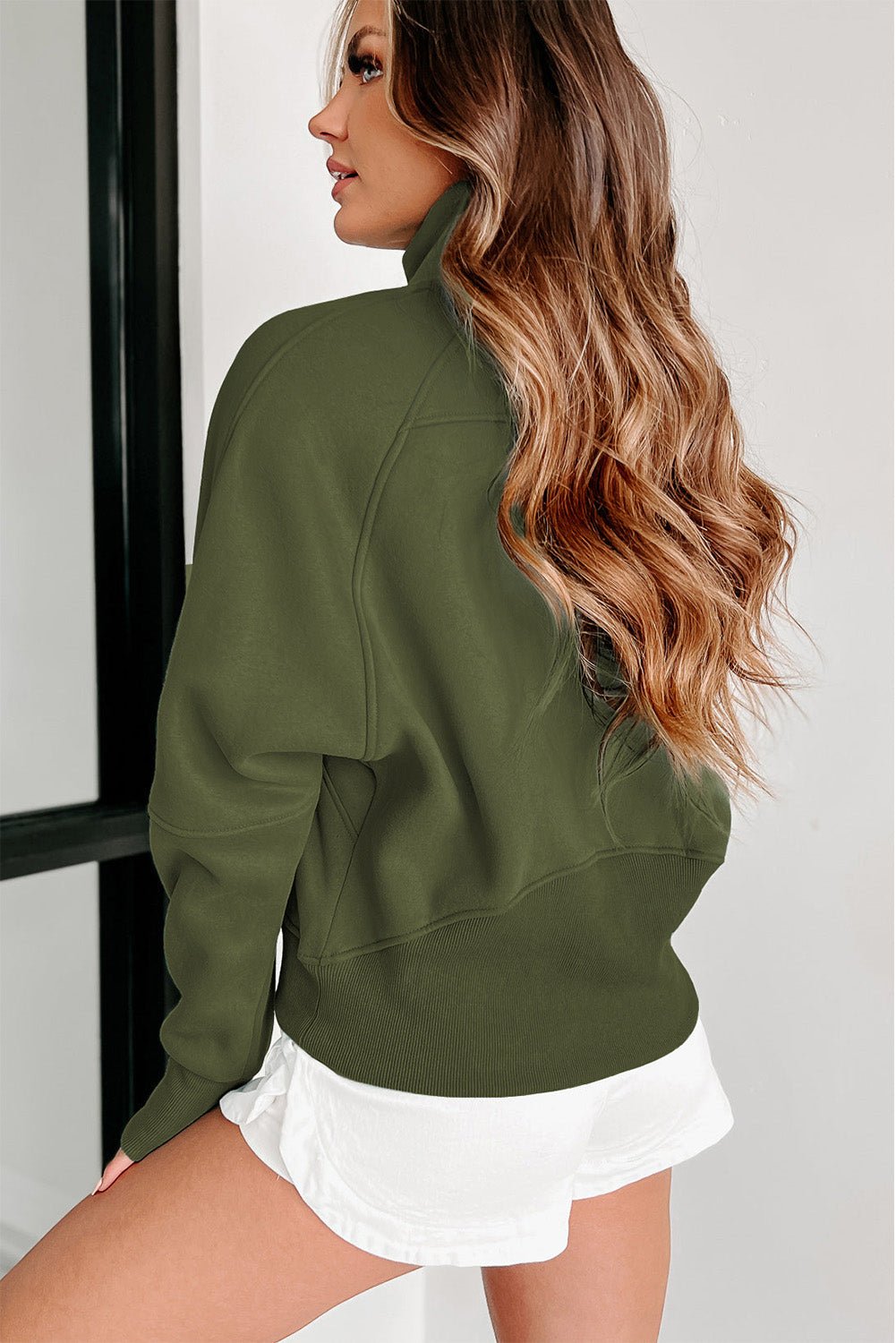 Fashionsarah.com Green Zip Up Sweatshirt