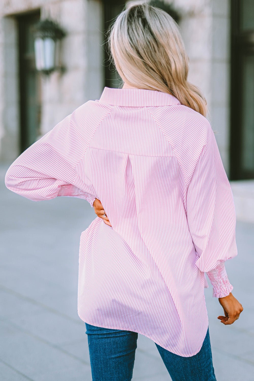 Women Striped Boyfriend Shirt with Pocket | Fashionsarah.com