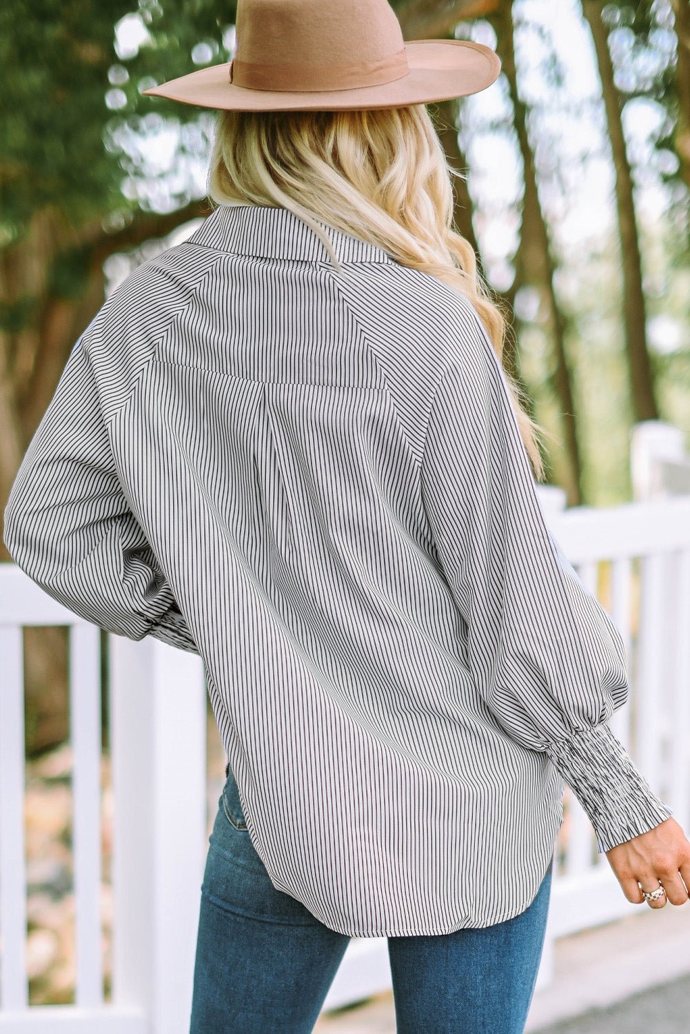 Women Striped Boyfriend Shirt with Pocket | Fashionsarah.com