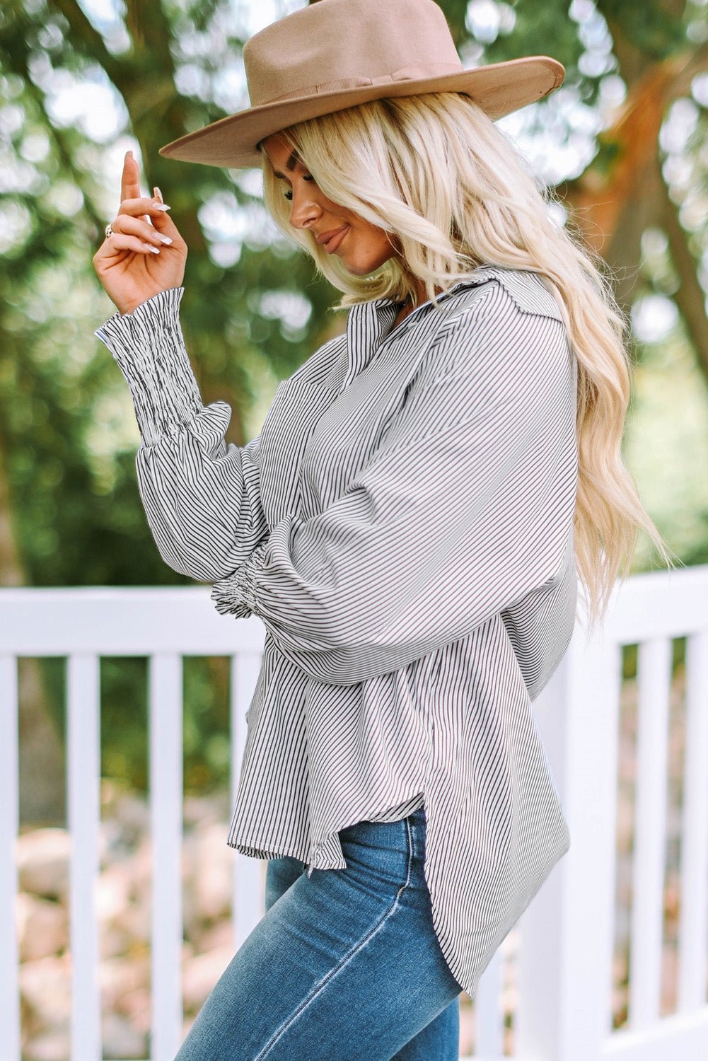 Women Striped Boyfriend Shirt with Pocket | Fashionsarah.com