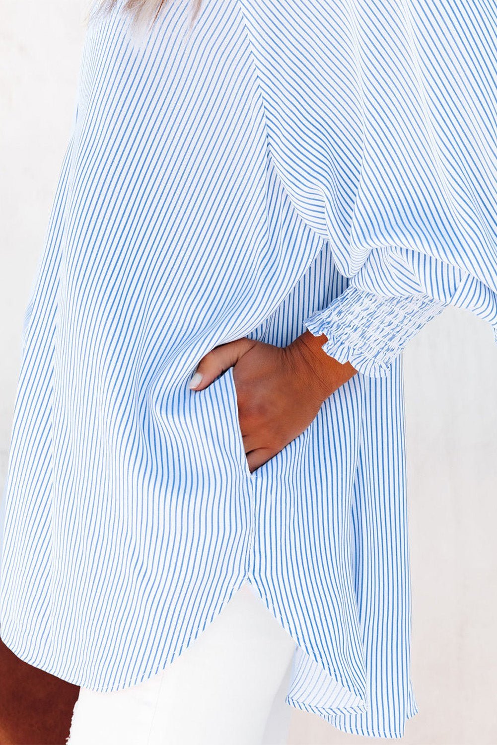 Women Striped Boyfriend Shirt with Pocket | Fashionsarah.com