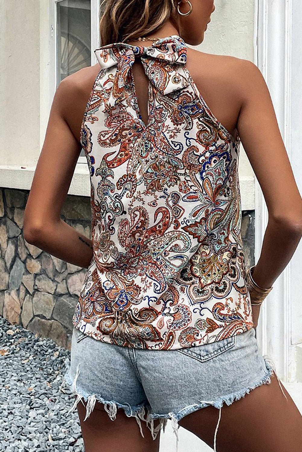 Fashionsarah.com Apricot Paisley Sleeveless Top