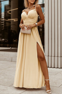 Apricot Ruched Side Slit Maxi Dress | Fashionsarah.com