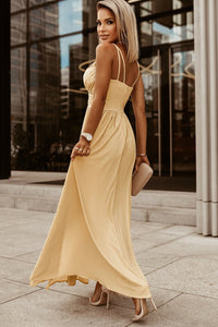 Apricot Ruched Side Slit Maxi Dress | Fashionsarah.com