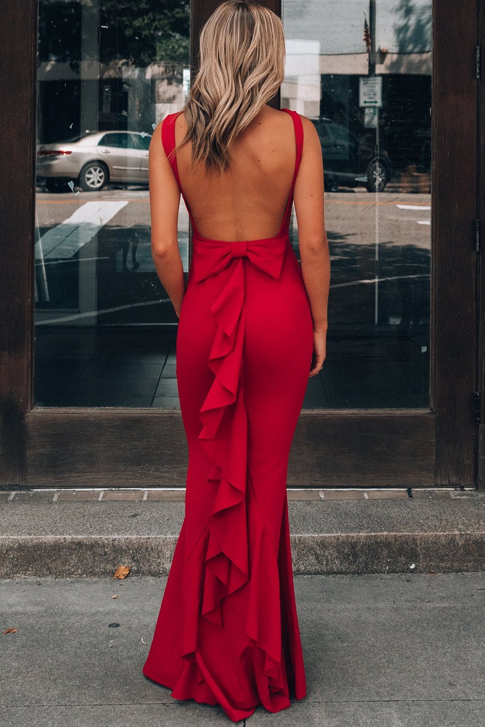 Noelia Textured Jersey Open Back Maxi Dress in Fiery Red | Oh Polly