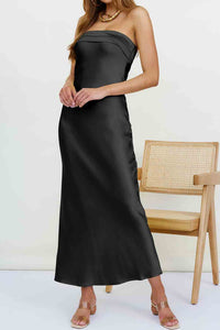 Black Satin Tube Dress | Fashionsarah.com