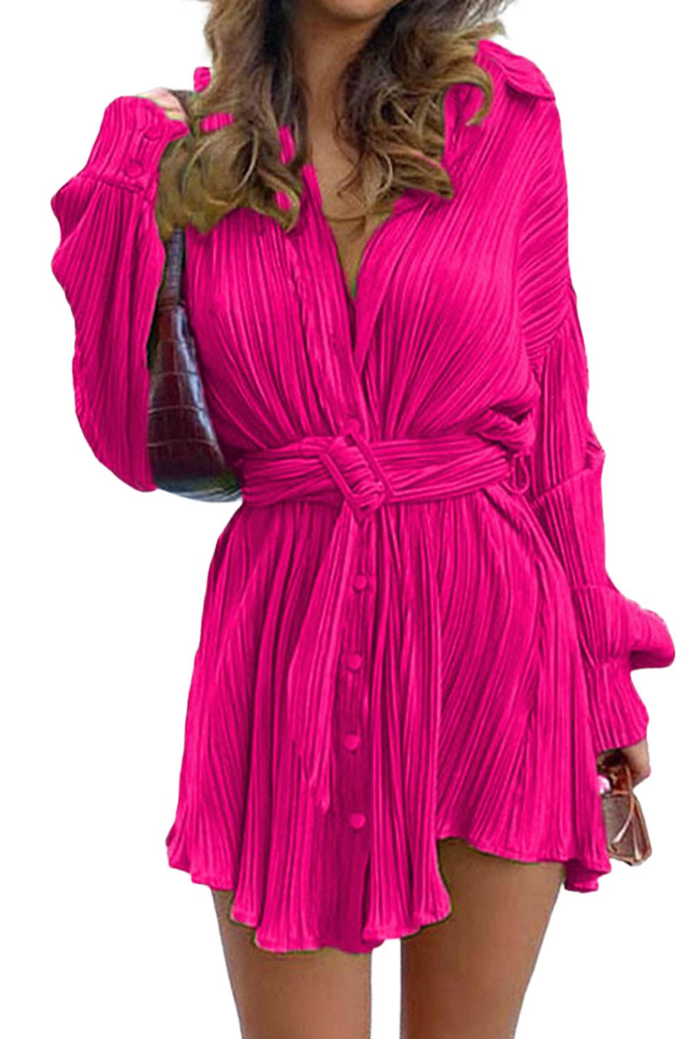 Fashionsarah.com Rose Pleated Mini Shirt Dress