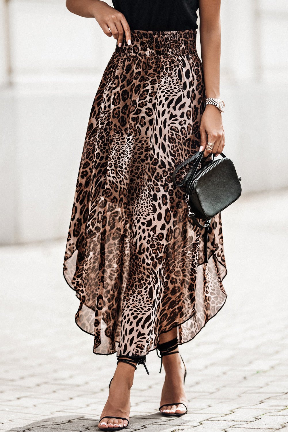 Fashionsarah.com Smocked Waist Leopard Skirt