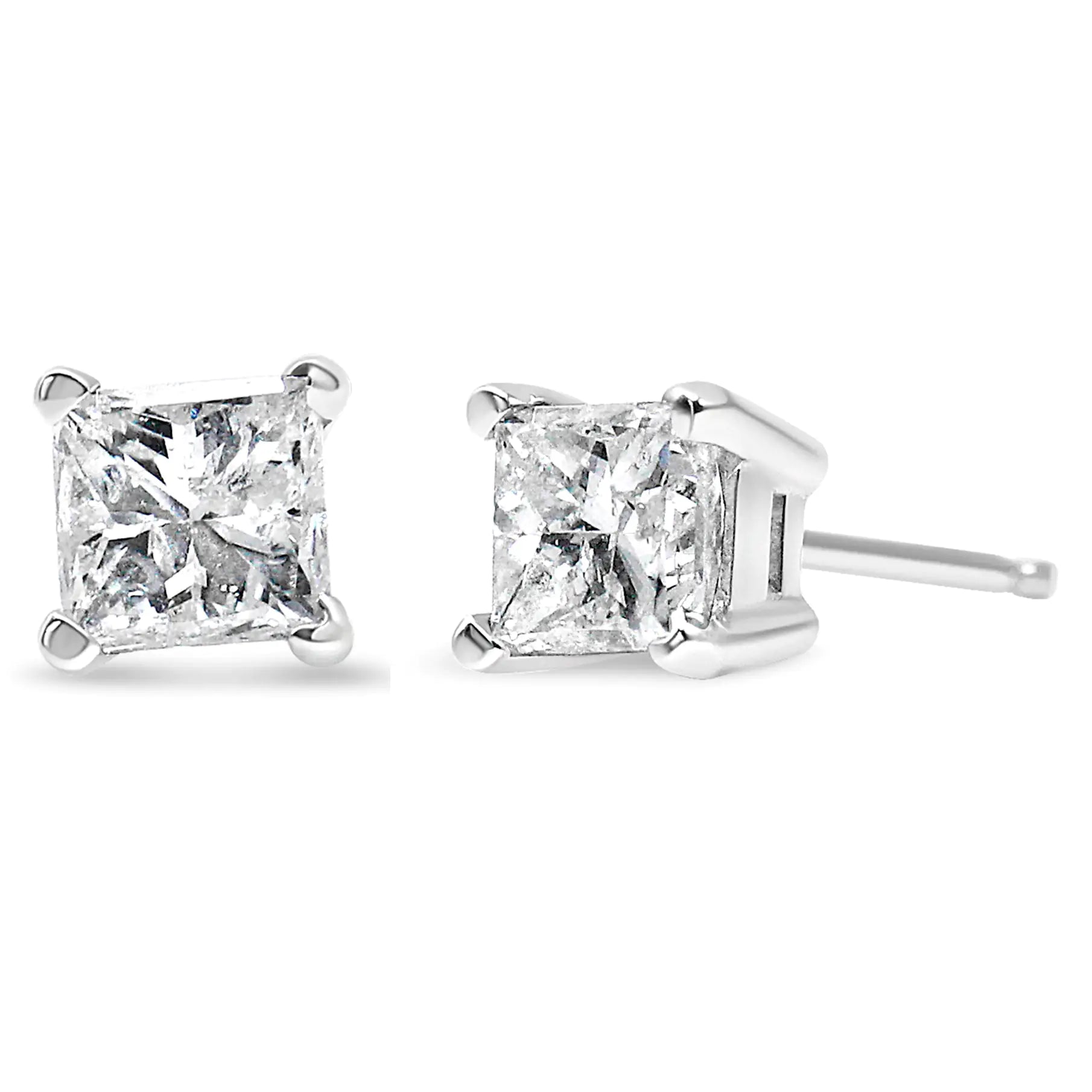 14K White Gold 3/8 Cttw Princess-Cut Square Diamond Classic 4-Prong Solitaire Stud Earrings(H-I, I1-I2) | Fashionsarah.com