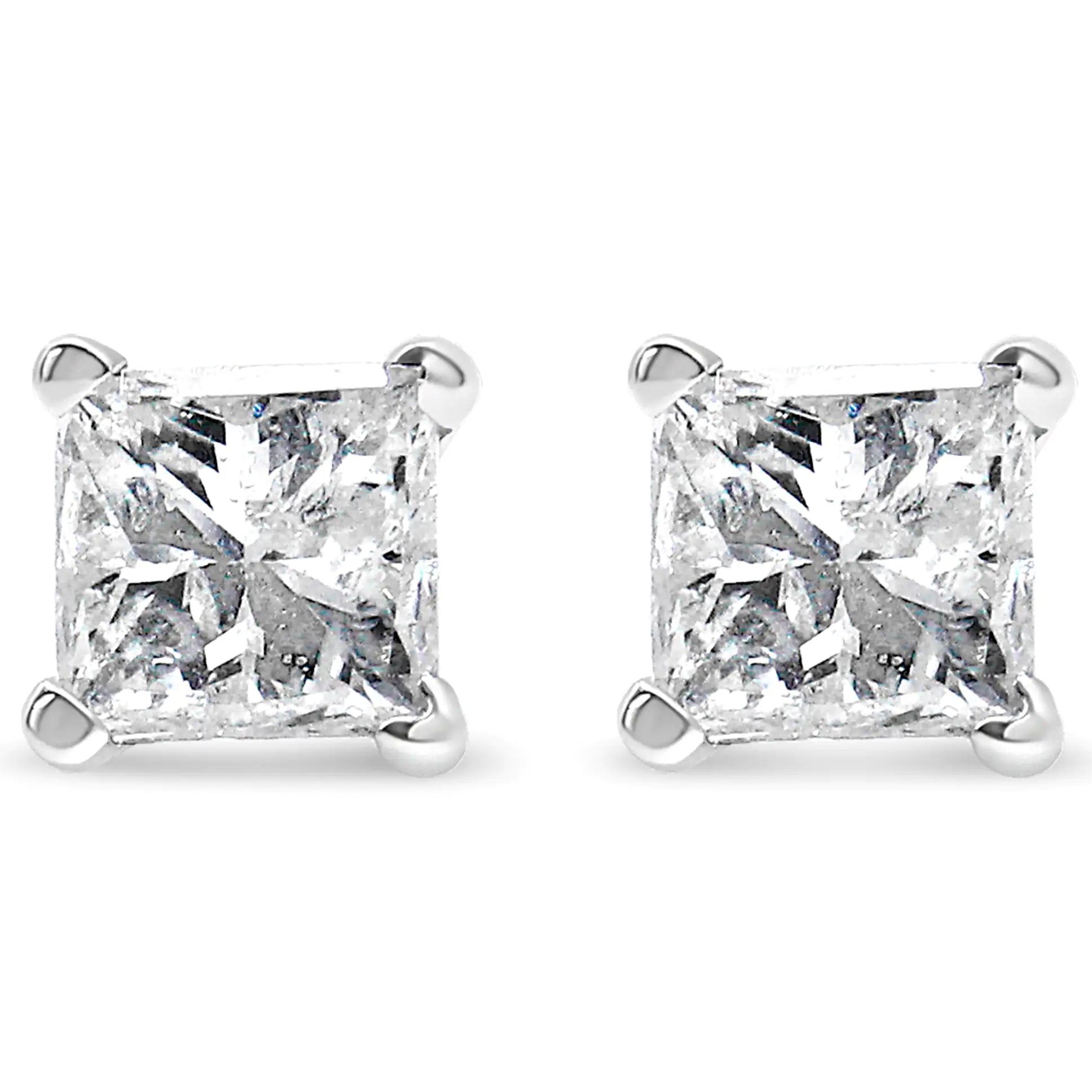 AGS Certified 1/4 Cttw Princess-Cut Square Diamond 4-Prong Solitaire Stud Earrings in 14K White Gold (G-H Color, I1-I2 Clarity) | Fashionsarah.com