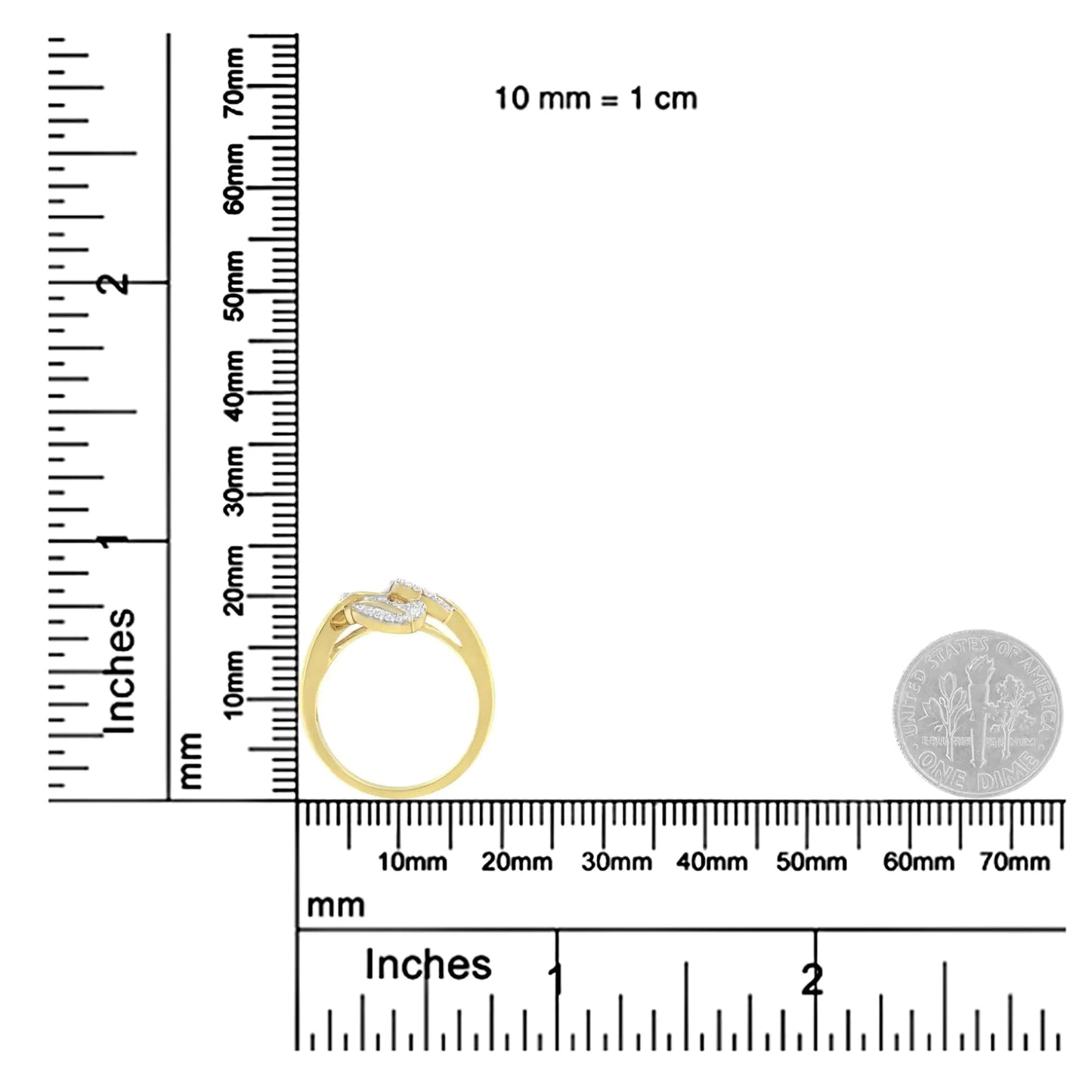 18K Yellow and White Gold Plated .925 Sterling Silver 3/8 Cttw Baguette and Round Diamond Bypass Triple Leaf Ring (I-J Color, I1-I2 Clarity) | Fashionsarah.com