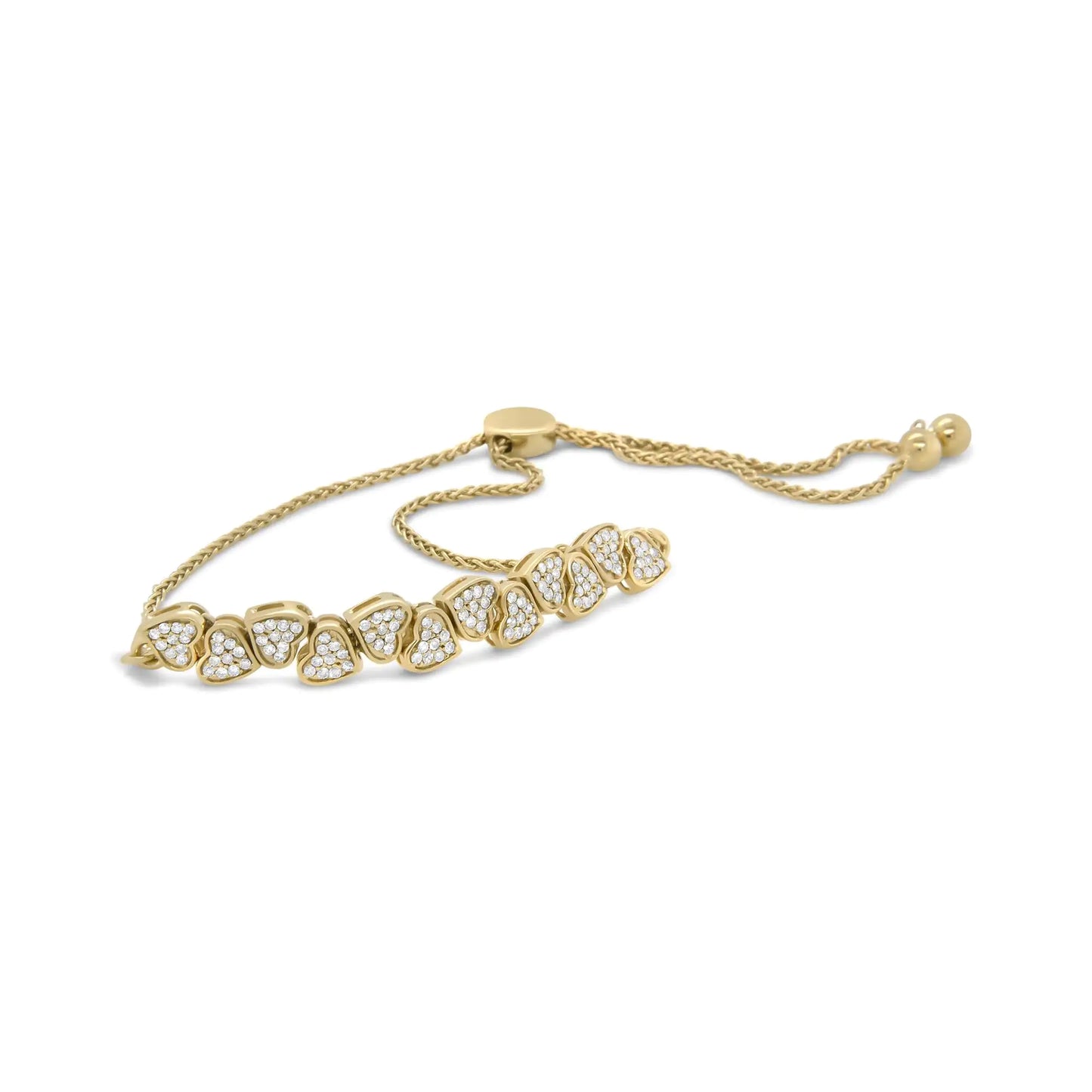 Yellow Gold Plated .925 Sterling Silver 1/2 Cttw Diamond Sideways Hearts Bolo Bracelet (H-I Color, I1-I2 Clarity) - 4”-10” Adjustable | Fashionsarah.com