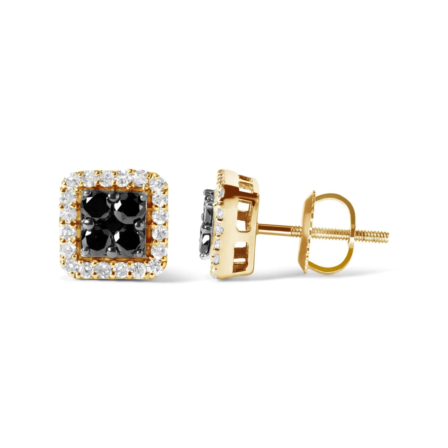 10K Yellow Gold 5/8 Cttw White and Black Treated Diamond Composite with Halo Stud Earring (Black / I-J, I2-I3 Clarity) | Fashionsarah.com