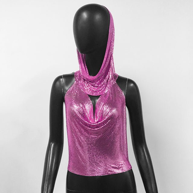 Women Metallic Tops with Headscarf | Fashionsarah.com