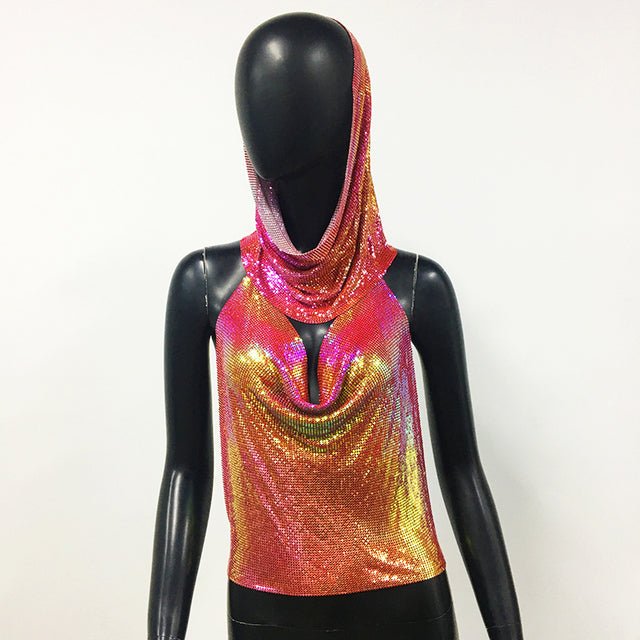 Women Metallic Tops with Headscarf | Fashionsarah.com