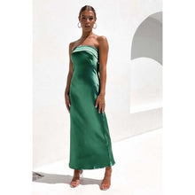Load image into Gallery viewer, Black Satin Tube Dress | Fashionsarah.com