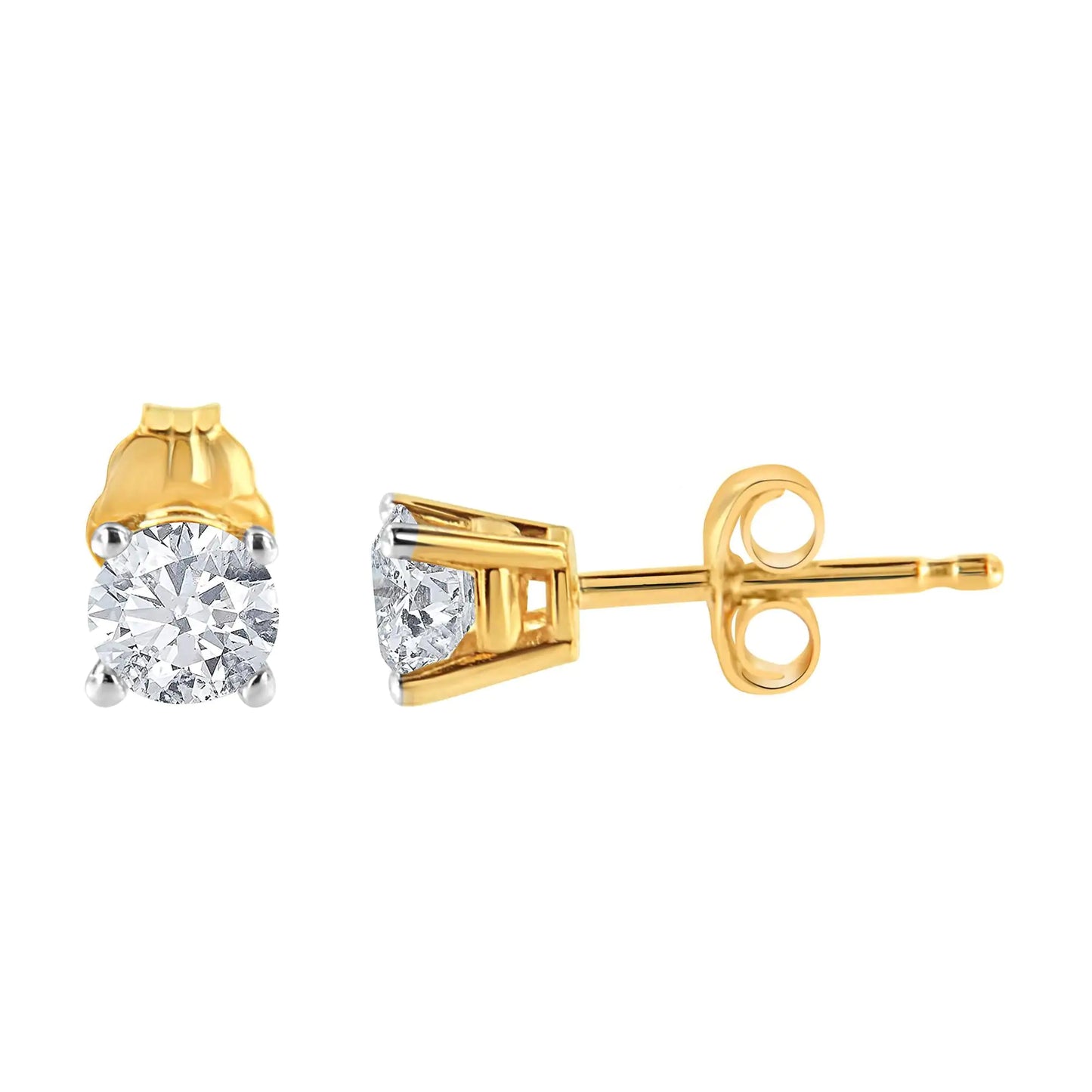 14K Yellow Gold 1/3 Cttw Round Brilliant-Cut Diamond Classic 4-Prong Stud Earrings (L-M Color, I1-I2 Clarity) | Fashionsarah.com