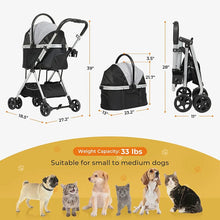 Load image into Gallery viewer, Pet Stroller Premium 3-in-1 For Medium Small Dogs Cats, Zipperless Dual Entry, Dog Stroller With Detachable Carrier, Foldable Travel Jogging Strolling Cart With Storage Basket | Fashionsarah.com