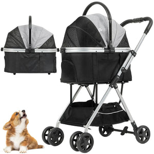 Pet Stroller Premium 3-in-1 For Medium Small Dogs Cats, Zipperless Dual Entry, Dog Stroller With Detachable Carrier, Foldable Travel Jogging Strolling Cart With Storage Basket | Fashionsarah.com